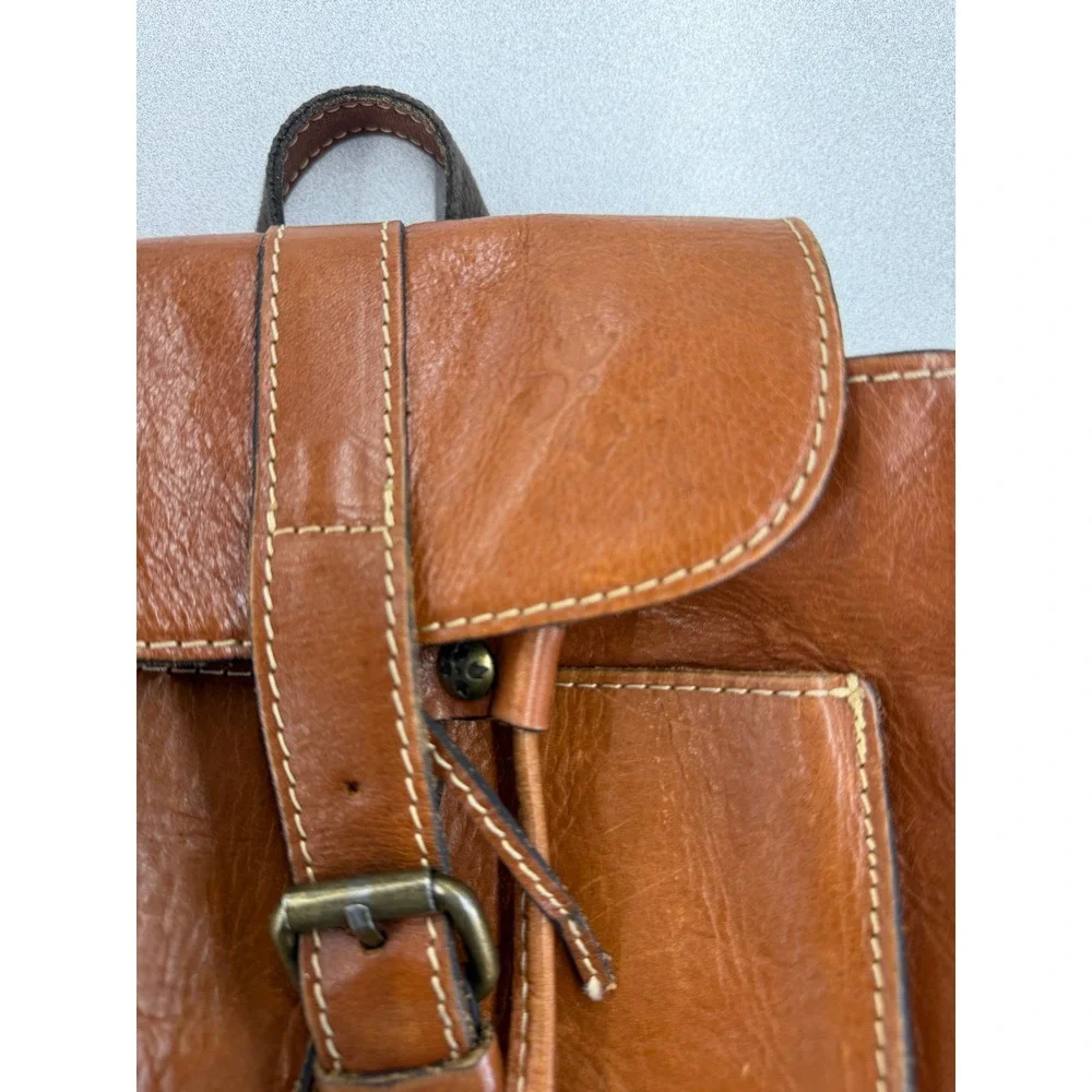 Patricia Nash Cognac Leather Mini Backpack Drawstring Buckle Brown